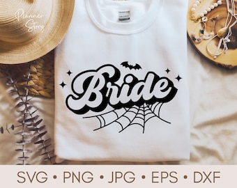 ハロウィン花嫁SVG、ハロウィン独身パーティーSVG、花嫁SVG、ブライダルパーティーSVG、花嫁になるSVG、花嫁シャツ、レトロブライダルパーティーシャツ