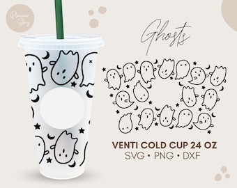 Ghosts 24oz Venti Cold Cup Wrap Svg, Ghost Wrap Svg, Spooky Season Svg, Halloween Svg, Halloween Cold Cup Svg, Cute Ghost Cup, Full Wrap Svg