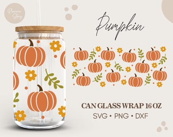 Pumpkin 16oz Glass Can Wrap, Fall Can Glass Wrap, Autumn Svg, Shaped Beer Glass, Boho Fall Svg, Pumpkin Spice Svg, Thanksgiving Svg cut file