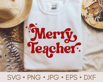 Merry Teacher Svg, Christmas Teacher Svg, One Merry Teacher Svg, Teacher Shirt Svg, Christmas Shirt Svg, Retro Christmas Svg, Winter Svg