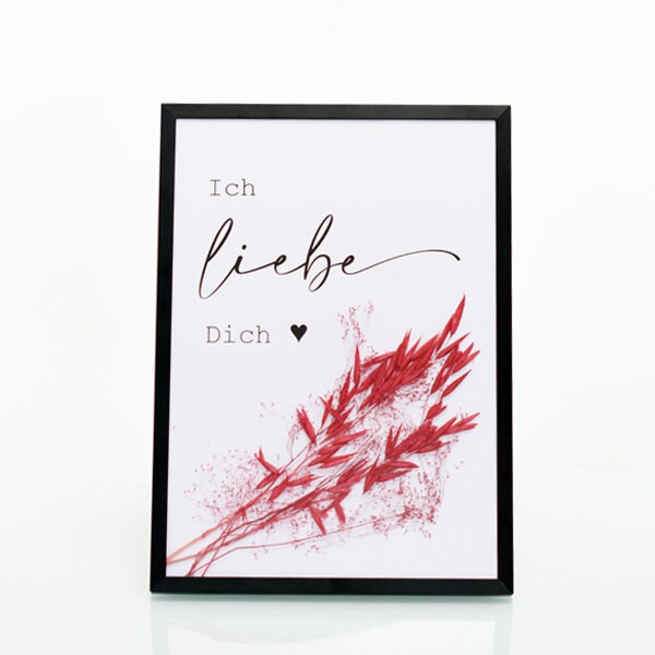 Trockenblumen Bilderrahmen mit Spruch Ich liebe Dich und Etsy.de