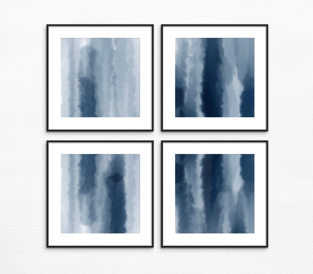 Set of 4 Prints, Blue Abstract PRINTABLE Wall Art, Set of Square Prints