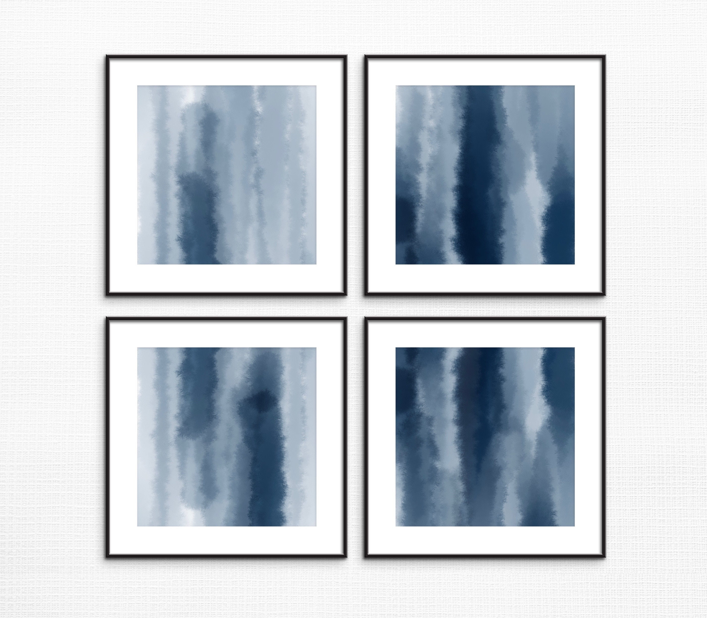 Set of 4 Prints, Blue Abstract PRINTABLE Wall Art, Set of Square Prints ...