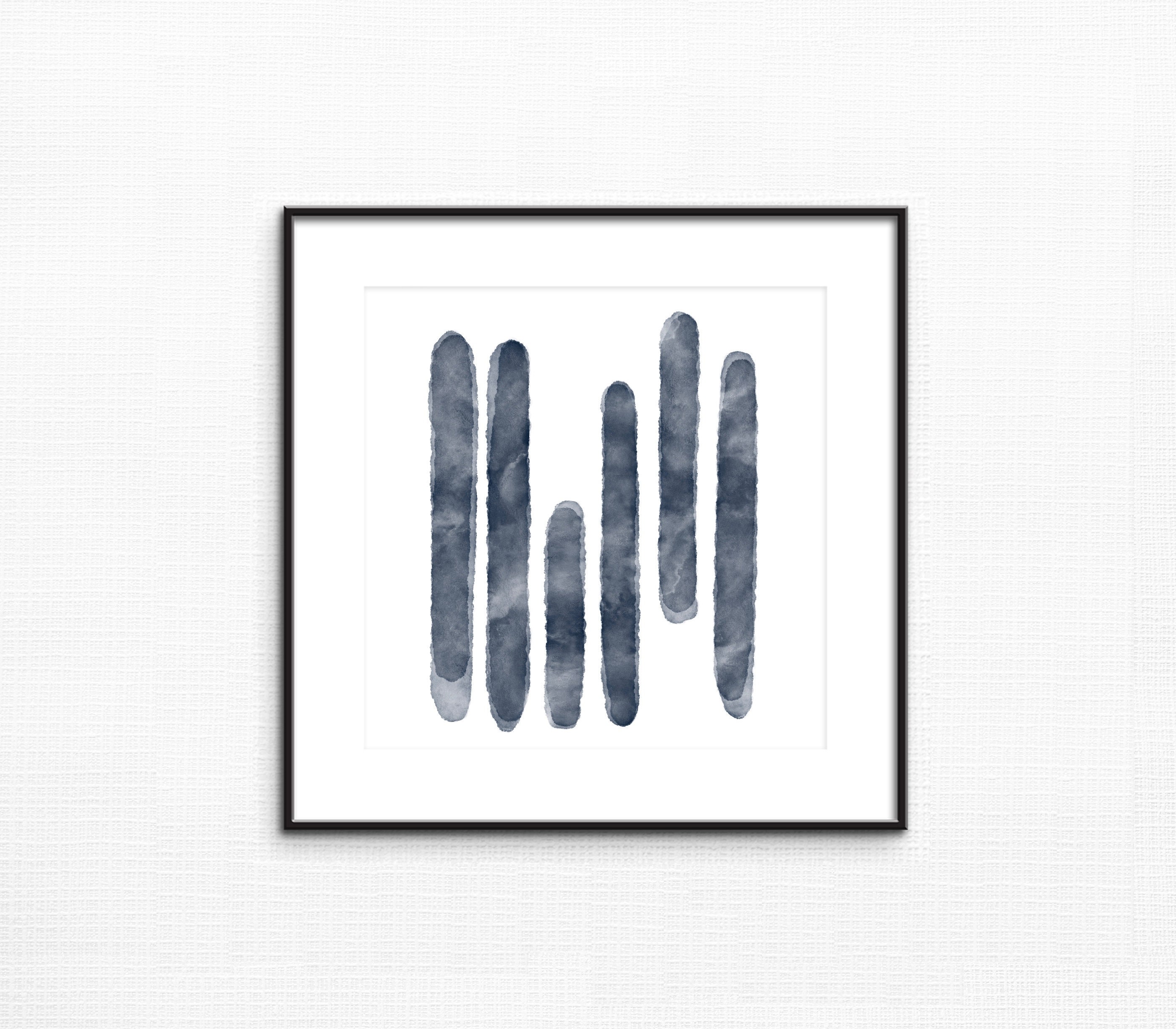 Line Art Print Digital Download Printable Wall Art Set of 4 Square BLUE