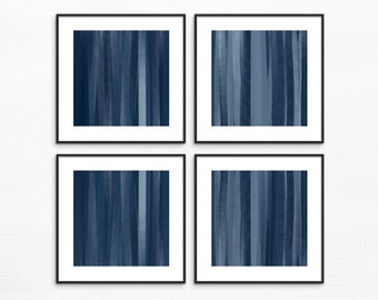 Blue Art Set, Living Room Poster Set, Blue Set of 4, 4 Poster Set ,Printable Wall Art, Modern Set, Printable Square Set, Minimalist Blue Art