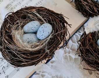 Tiny Robin's bird eggs & bird nest|Mini wooden easter eggs|Easter eggs|Easter decoration|Easter gift|Robin bird|Bird  nest