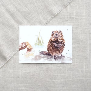 Postkarte Biber / Aquarellpostkarte / Tierkarte