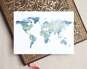 Carte postale carte du monde / carte postale aquarelle