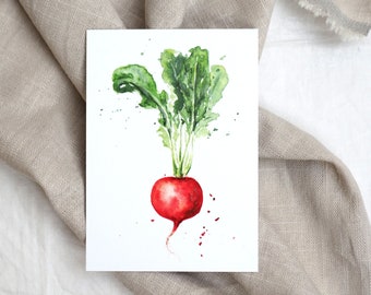Postkarte Radieschen / Aquarellpostkarte / Postkarte Gemüse