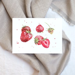 Postal 'Fresas' / Postal acuarela / Fruta acuarela