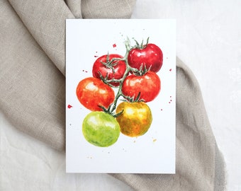 Postkarte Tomaten / Aquarellpostkarte / Gemüsekarte