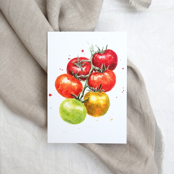 Postkarte Tomaten / Aquarellpostkarte / Gemüsekarte