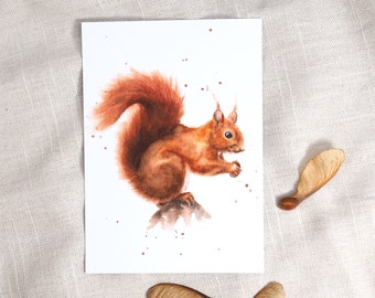 Carte postale Écureuil / Carte postale aquarelle / Écureuil aquarelle / Carte animal