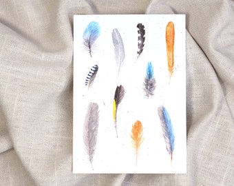 Carte postale Plumes / Carte postale aquarelle