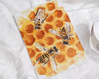 Postkarte Bienen / Bienenkarte / Aquarellpostkarte