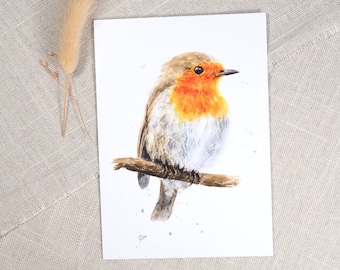 Robin postcard / bird card / watercolor postcard