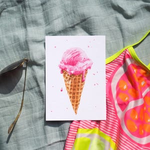 Carte postale de crème glacée / carte d'été / carte postale aquarelle