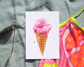 Postal de helado / Postal de verano / Postal de acuarela