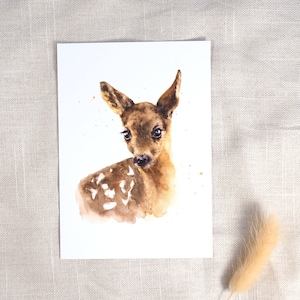 Postkarte Rehkitz / Postkarte Reh / Aquarellpostkarte / Postkarte Tierkinder