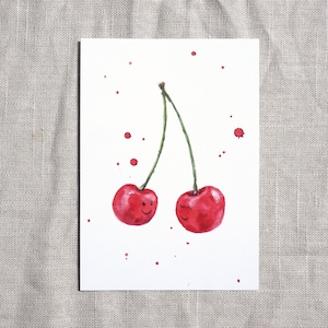 Carte postale couple cerise / carte postale aquarelle