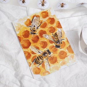 Postkarte Bienen / Bienenkarte / Aquarellpostkarte