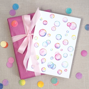 Cartolina bolle di sapone/biglietto per bambini/cartolina acquerello/biglietto d'auguri