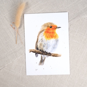 Postkarte Rotkehlchen / Vogelkarte / Aquarellpostkarte
