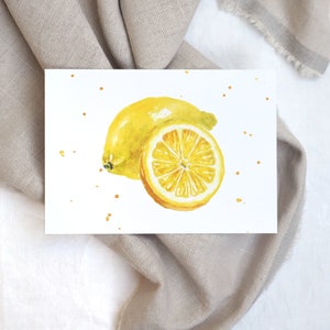 Carte postale 'Citron' / Carte postale aquarelle / Fruit aquarelle