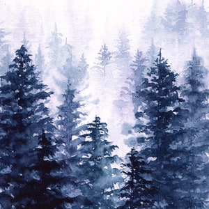Kunstdruck Nebelwald / Aquarellkunstdruck / Waldkunstdruck