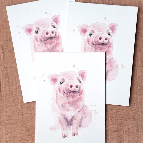 Postkarte Ferkel / Postkarte Glücksschwein / Aquarellpostkarte / Postkarte Tierkinder