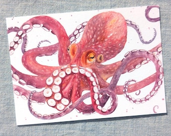 Octopus postcard / watercolor postcard / animal card / sea card