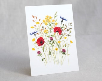 Postcard wildflowers / flower card / watercolor postcard / birthday card