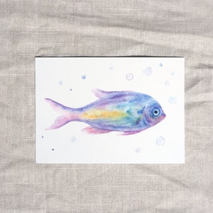 Pescado postal / postal acuarela / tarjeta animal / tarjeta marina