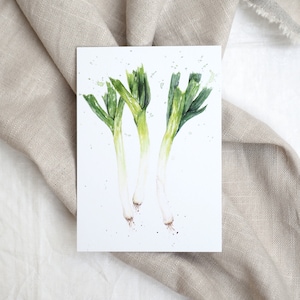 Carte postale poireau / carte postale aquarelle / carte végétale