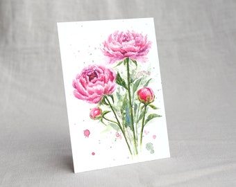 Carte postale Pivoine / Carte Aquarelle / Carte Printemps / Carte Fleur