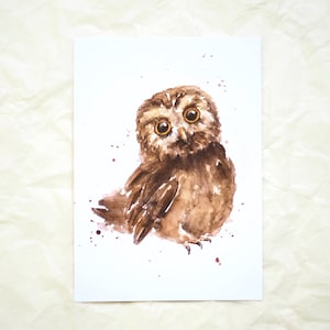 Postkarte ‚Eule‘ / Eulenkind / Aquarellkarte / Tierkinder / Aquarelltiere/ Eulenkarte