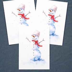 Carte postale bonhomme de neige / carte hiver / carte Noël / carte postale aquarelle
