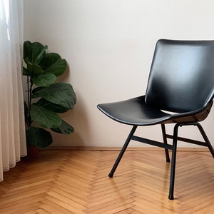 1 of 2 Vintage Lounge Black leather Shell Chair by Niko Kralj / Black faux leather upholstery / Mid Century Modern Lounge Chair / original / image 1