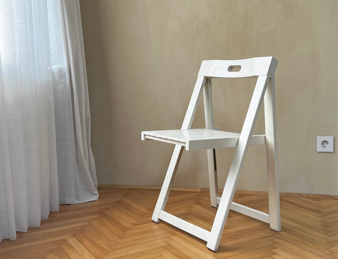 Vintage White Wooden Folding Chair / Designed by Aldo Jacober for