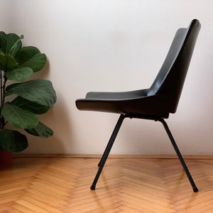 1 of 2 Vintage Lounge Black leather Shell Chair by Niko Kralj / Black faux leather upholstery / Mid Century Modern Lounge Chair / original / image 3