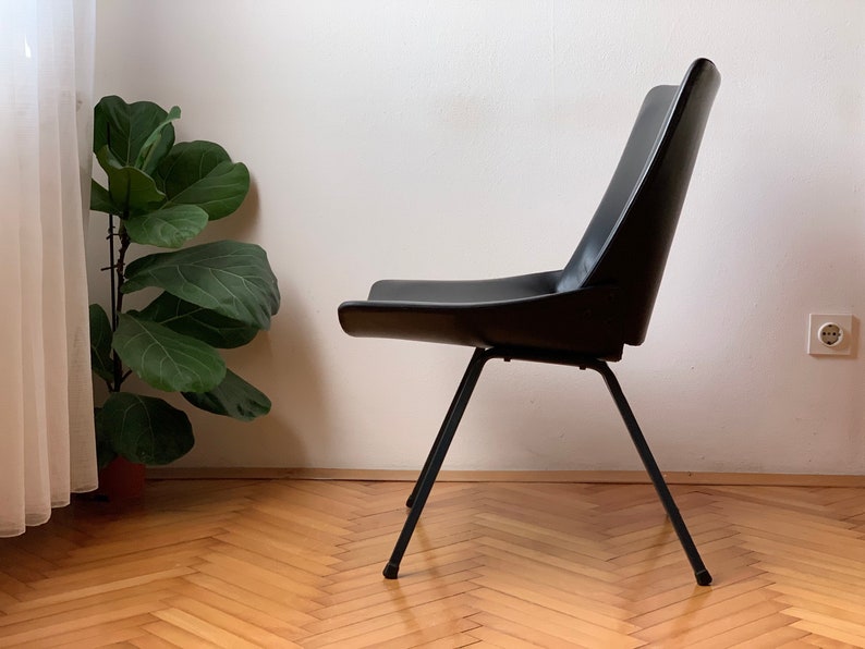 1 of 2 Vintage Lounge Black leather Shell Chair by Niko Kralj / Black faux leather upholstery / Mid Century Modern Lounge Chair / original / image 3