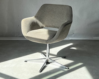 Mid Century / Swivel / Gray Upholstered Chair / Original Grey Fabric / Vintage Home Office Chair / Egg Chair / Office / Living room /