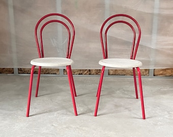 1 of 4 Vintage red Metal Chair / Stackable / Patio chair / dining chair / set of two / Yugo design / Space age / retro /60 s / balcony chair