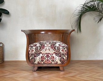 fauteuil Launge vintage / chaise de style avec une canne / Design intemporel / milieu du siècle / bambou/ filet de rotin / tulipe / 1930 /