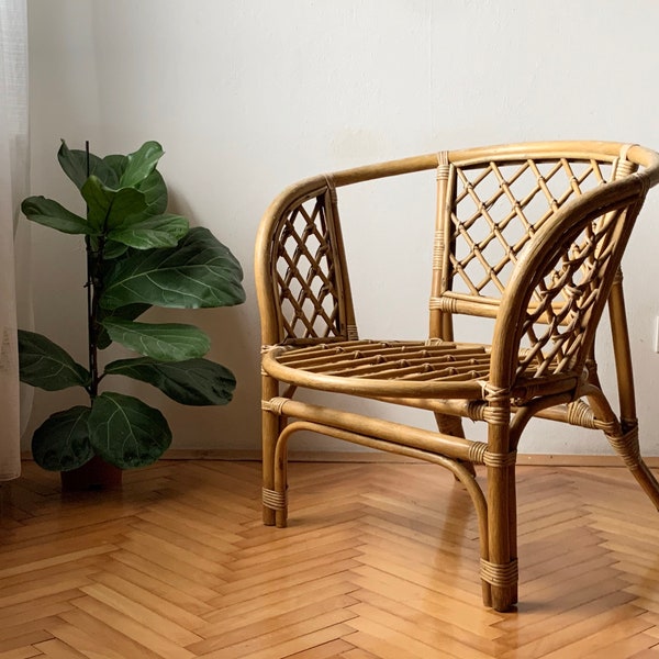 Vintage Rattan BOHO chair / Outdoor / Patio / Balcony / Bamboo Armchair / Cane Wicker Rattan Furniture / Rattan shell / 1980 /