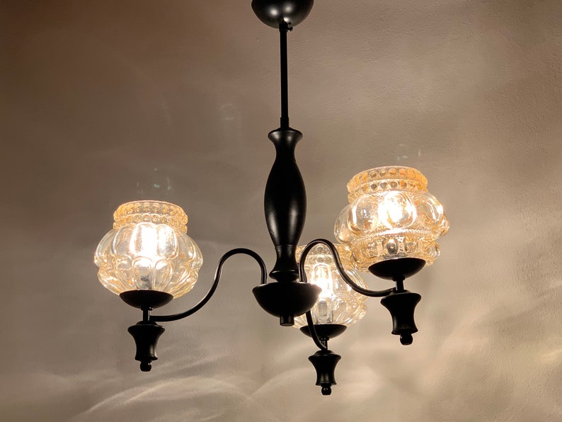 Mid Century Glas Deckenleuchte / Vintage Glas Metall Anhänger | Etsy