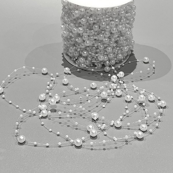 White Pearl Garland on string, Pearl Chain, Garland for sewing, Wedding, Crafts, crystals, beads, Table decoration, Centrepiece, Trimming.