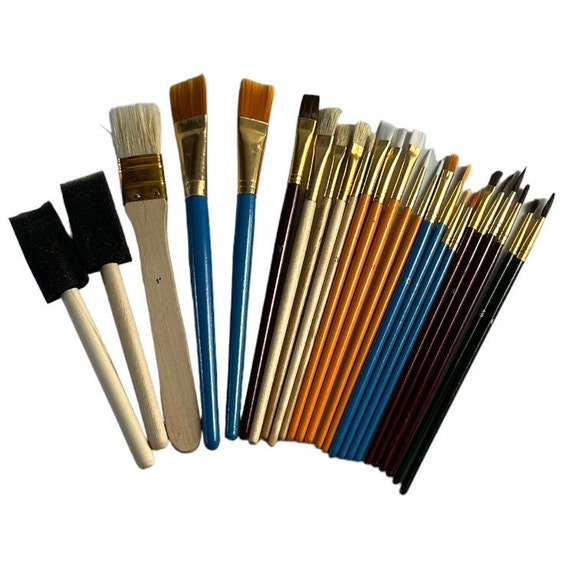 25pc Artist Paint Brushes Foam Round Flat Angle Pointed 