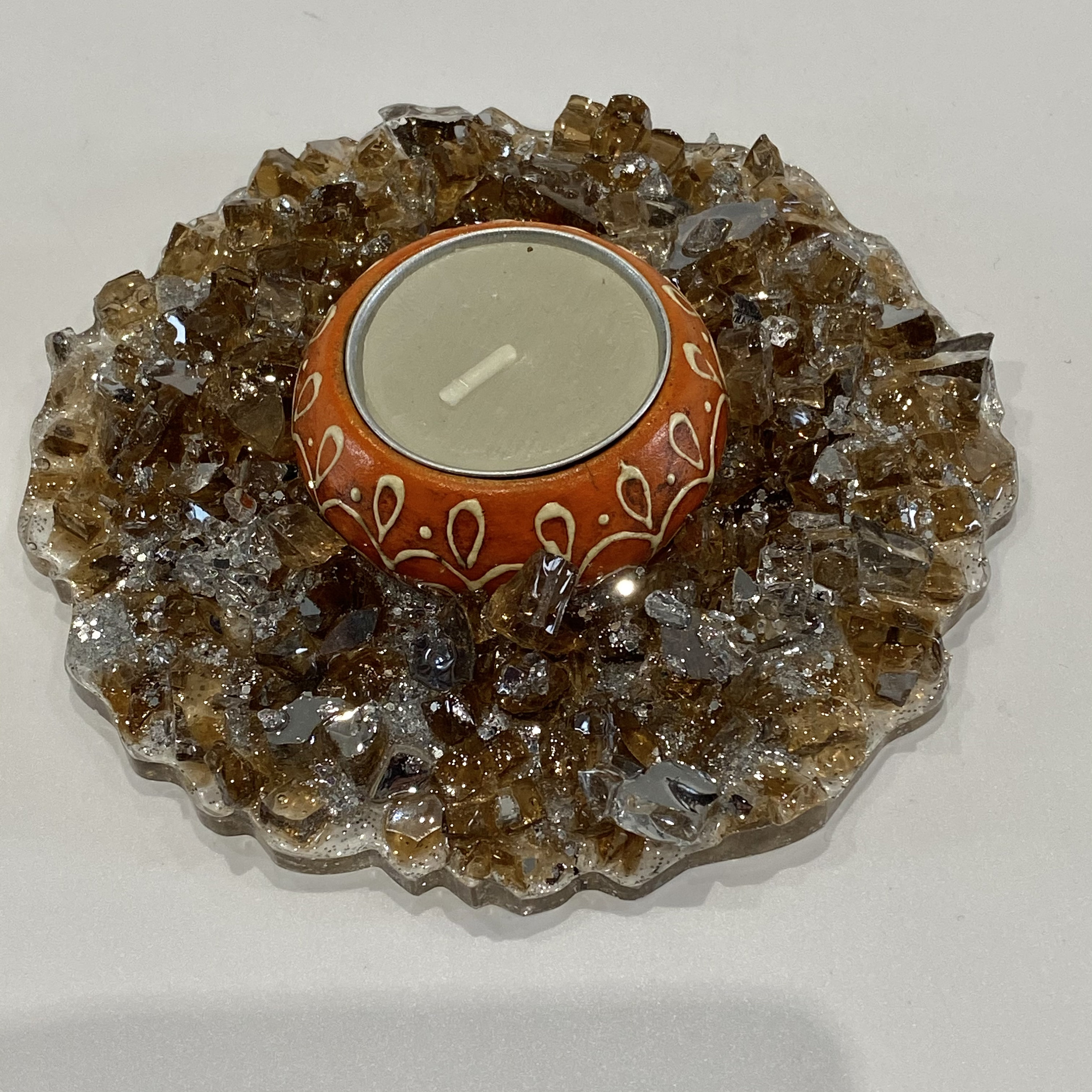 Burnt Orange Tealight Holder with crushed mirrored glass Etsy