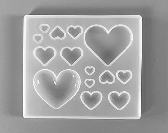 14 piece Glossy Heart Mould, Dome & Flat heart shapes mould, Heart Mould, Silicone Heart Mould, Craft, UV mould, pendant mould, clay